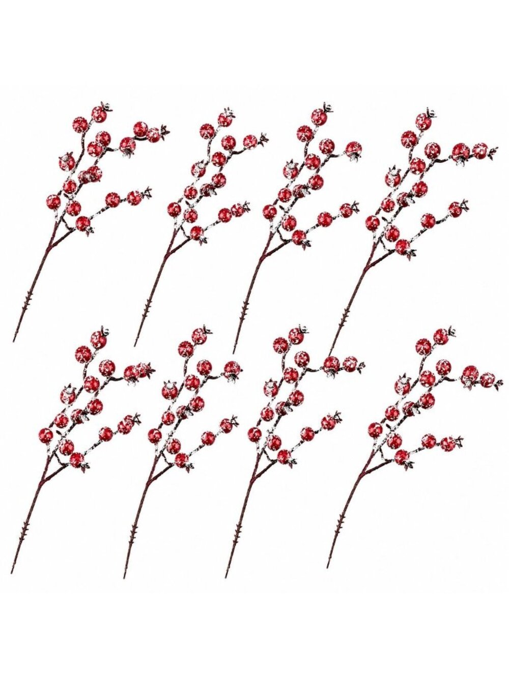 8 Frosted Red Berry Picks Winter Berry Stems Christmas Decor Faux Berry Branches